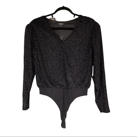 EXPRESS Metallic  Velvet V-neck Thong bodysuit - Picture 2 of 5